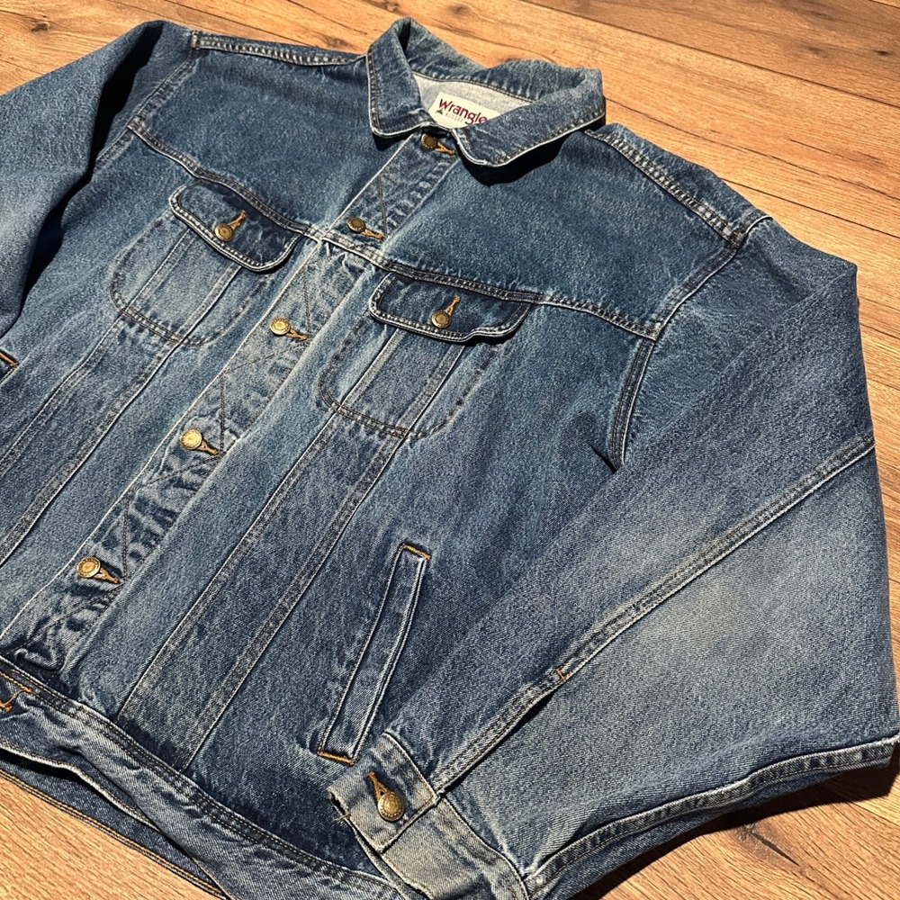 Vintage Wrangler Blue Denim Rugged Wear Jacket Mens XL